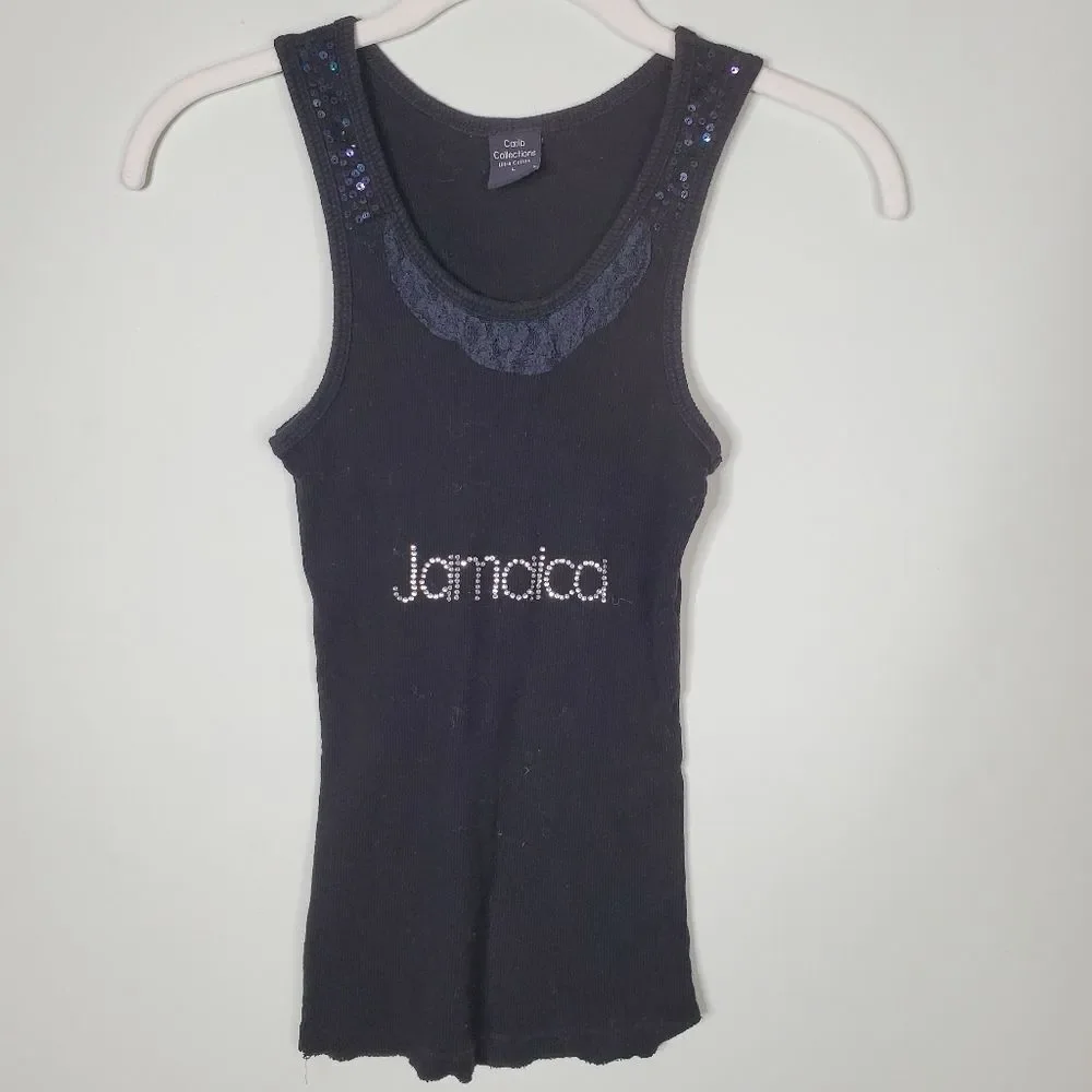 Black Sequin & Lace Jamaica Stretchy‎ Tank (Girls’ Large)